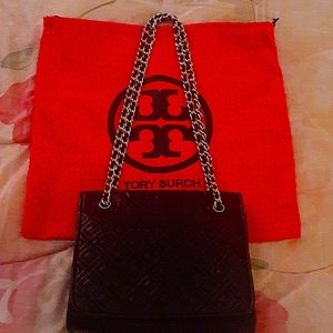 Tory Burch Quilted black leather gold chain handbag -preowned